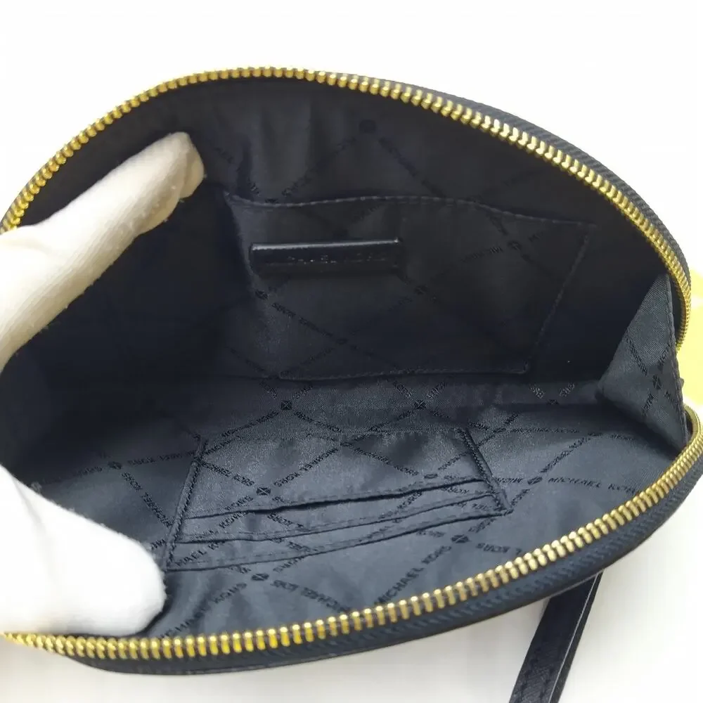 Michael Kors Black Leather Zipper Closure Round Wallet